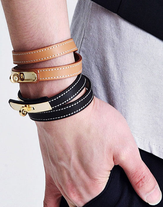 Accessories Bracelets Last 1) Lux Gold Lock Leather BraceletBracelet 21 GUYLOOK Men's